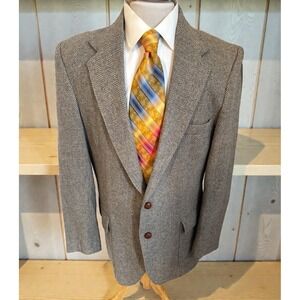 VTG WFF by Farah Men's Blazer Tweed Jacket‎ Gray Herringbone Wool Sport Coat 44L